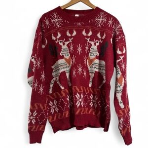 Winter sweater soft holiday xl polyester NEW knit reindeer snowflakes